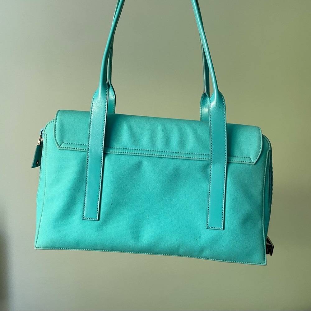 Gucci Turquoise Blue Fabric Handbag with Leather Straps and Gunmetal Hardware - Picture 2 of 16